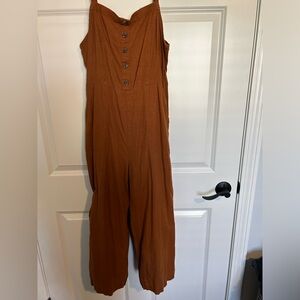 Terracotta brown and tan ankle jumpsuit